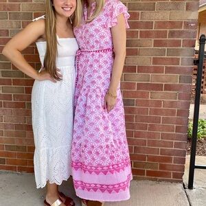 Pink and White Oliphant Block Print Dress